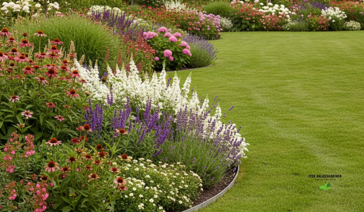 Sådan kombinerer du blomsterbede og græsplæne